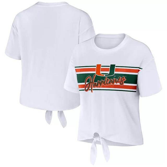 Womens WEAR by Erin Andrews Miami Hurricanes Striped Front Knot Cropped T-Shirt Product Image