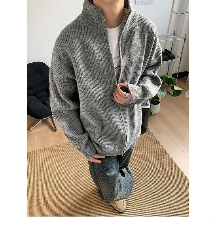 Plain Ribbed Zip Cardigan Product Image