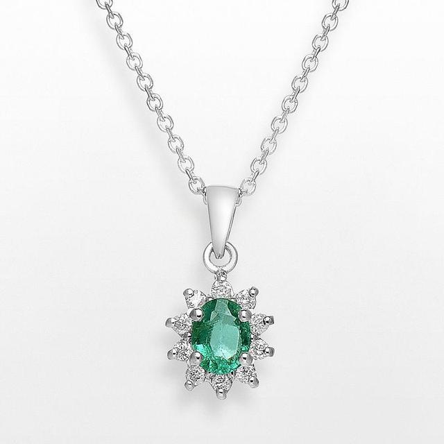 14k White Gold 1/10-ct. T.W. Diamond and Emerald Pendant, Womens Green Product Image