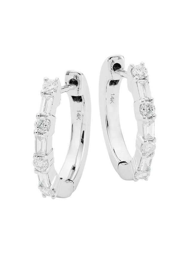 Womens 14K White Gold & 0.38 TCW Diamond Hoop Earrings Product Image