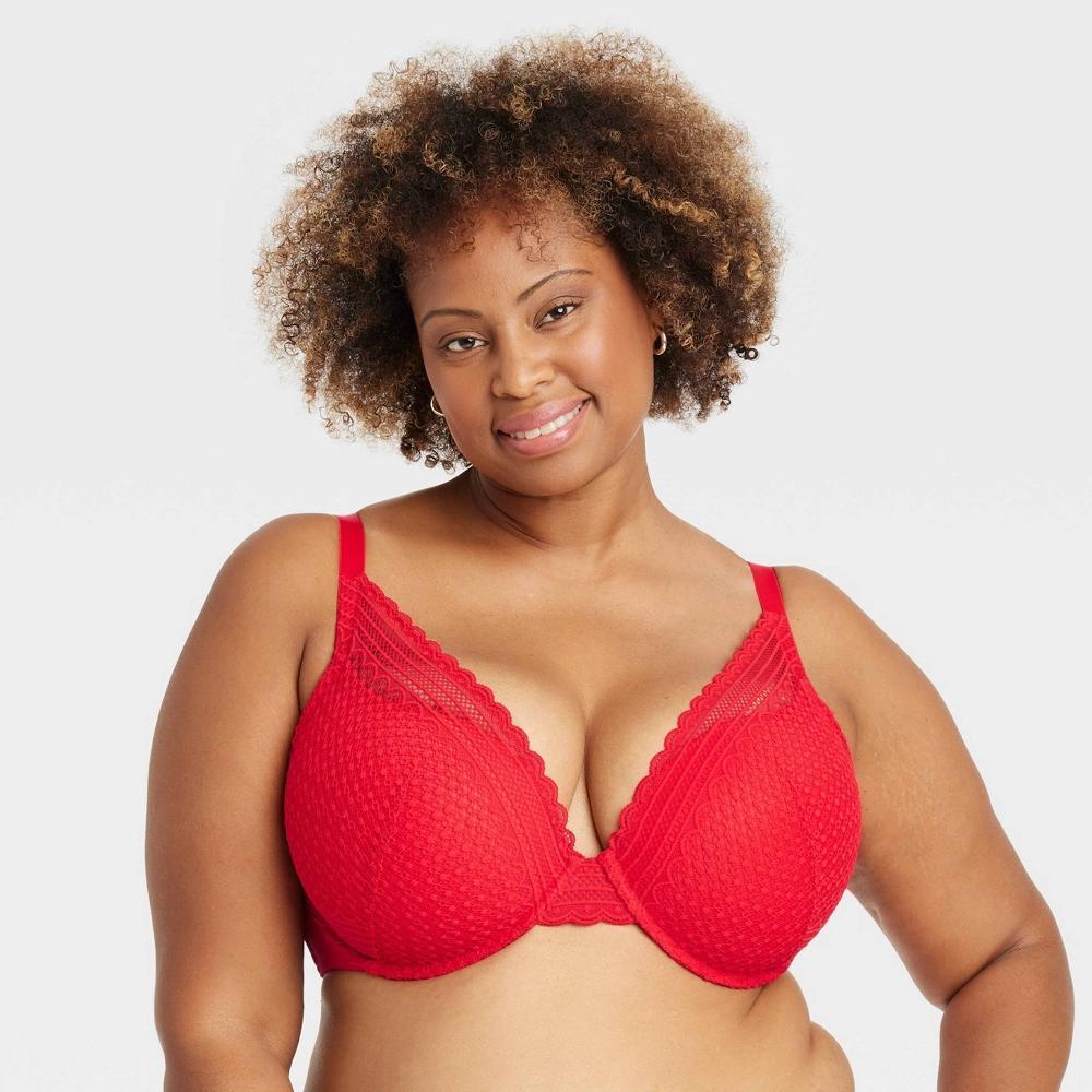 Womens Lace Plunge Push-Up Bra - Auden Wowzer Red 44C Product Image