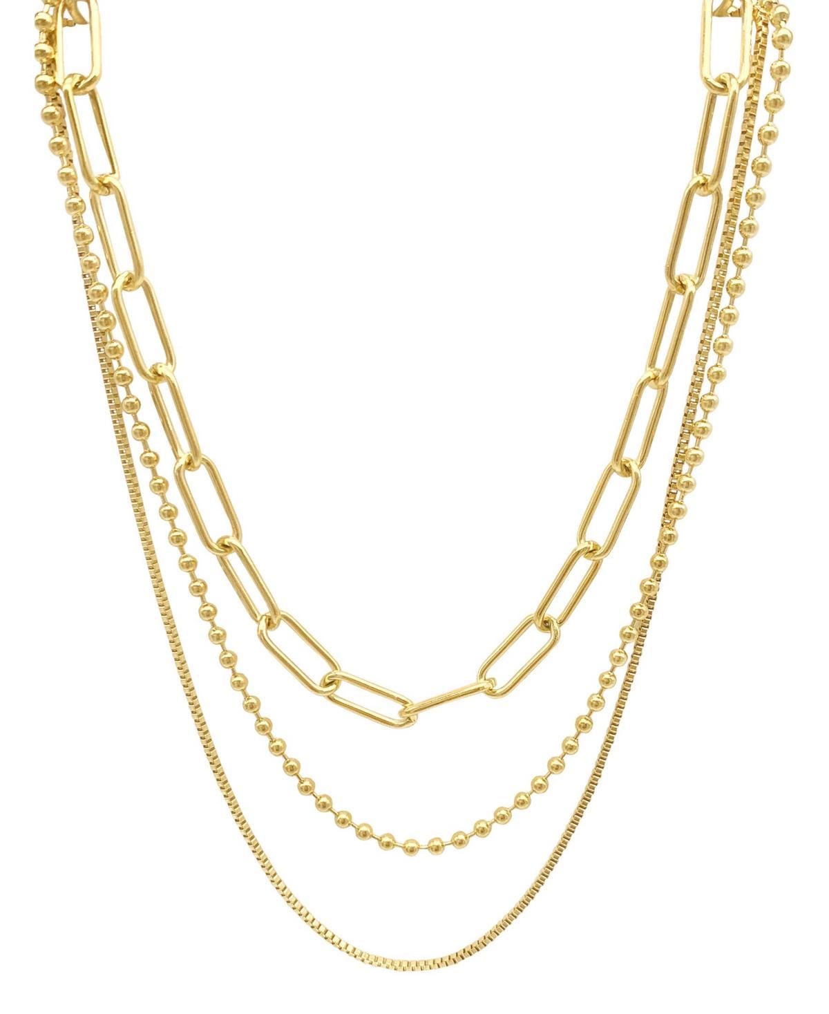 Adornia 14k Gold Plated Stainless Steel Box Chain, Ball Chain, & Oversized Paper Clip Chain Necklace Set, Womens Gold Tone Product Image