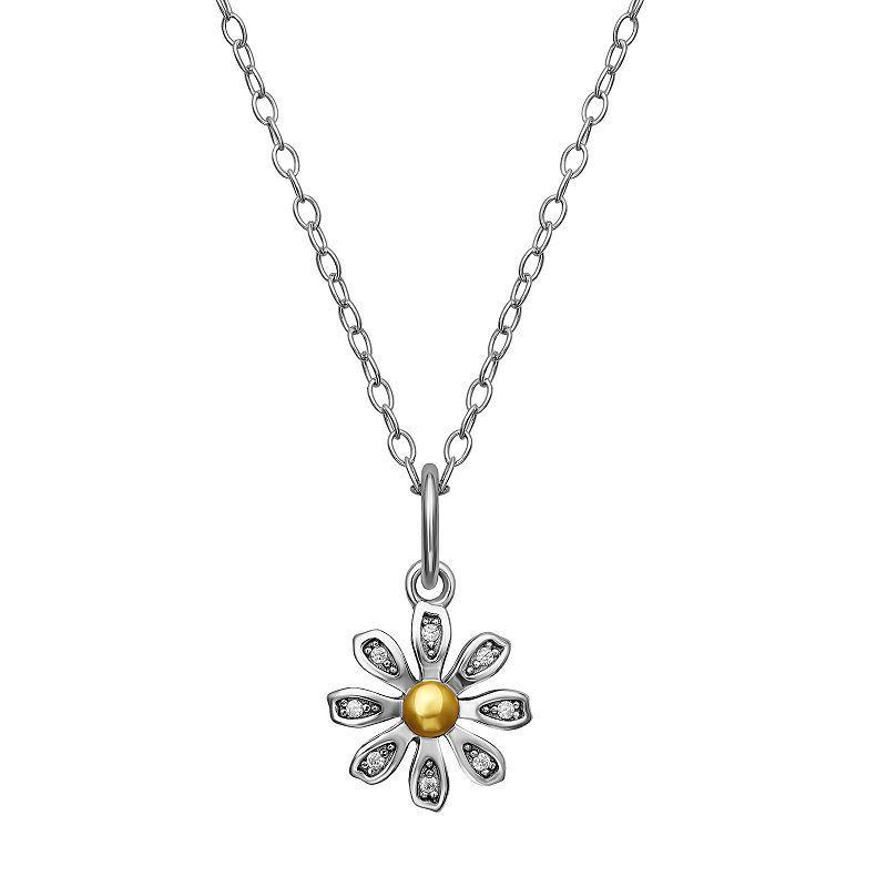 PRIMROSE Two-Tone Sterling Silver Cubic Zirconia Sunflower Pendant Necklace, Womens Two Tone Product Image