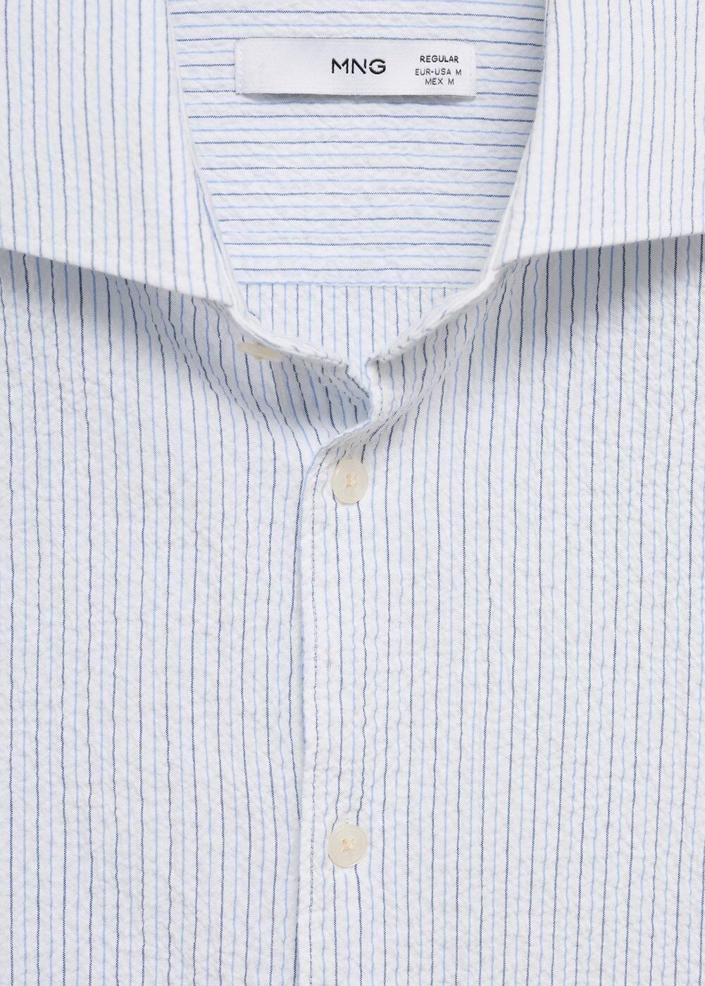 MANGO MAN - Regular fit striped seersucker cotton shirt whiteMen Product Image