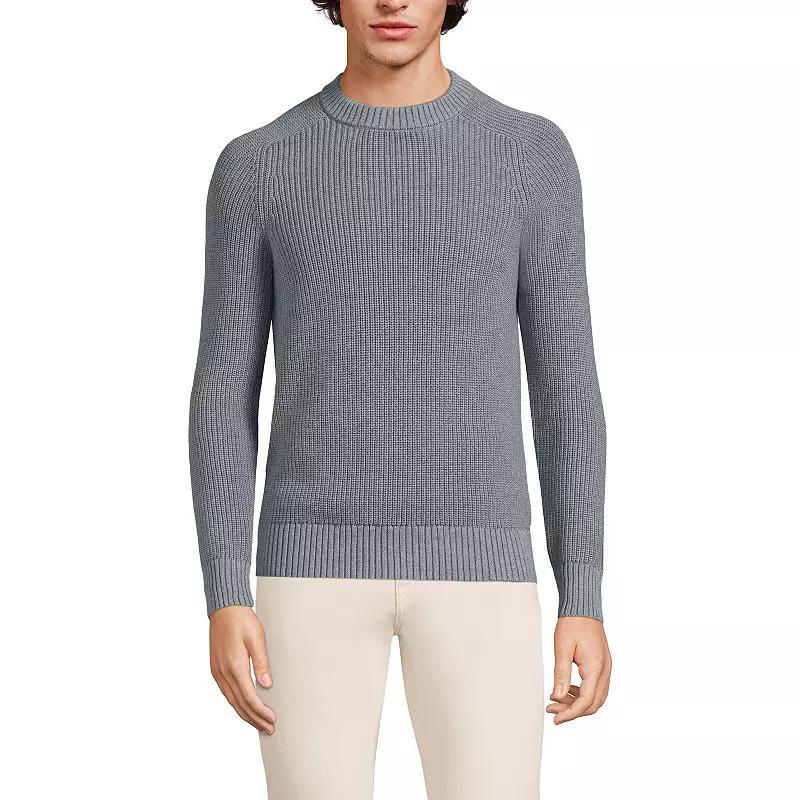 Lands End Mens Cotton Drifter Saddle Crewneck Shaker Sweater Product Image