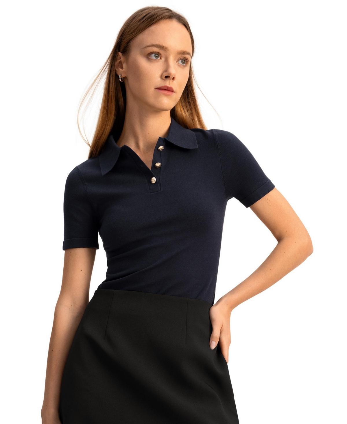 Women's Short Sleeve Silk Polo Shirt Product Image