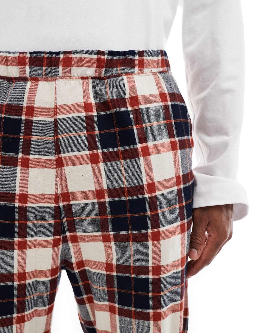 Jack & Jones brushed plaid pajama bottom in beige & rust  Product Image