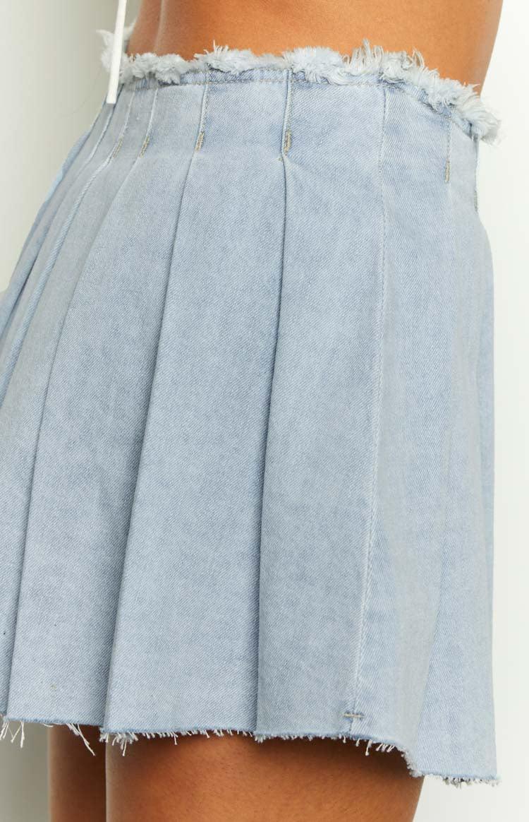 You're Mine Blue Denim Pleated Mini Skirt Product Image