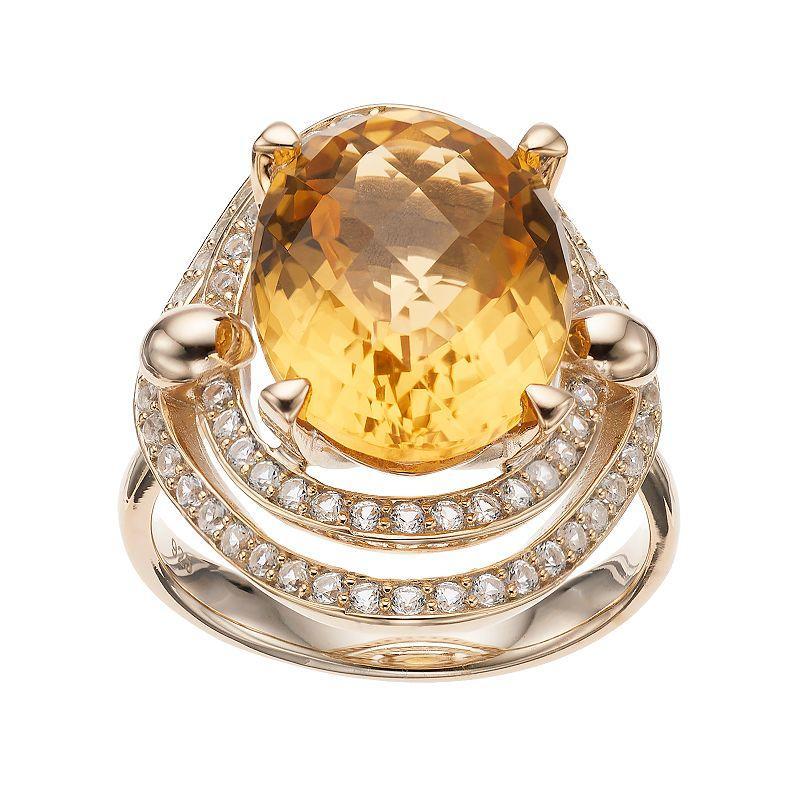 14k Gold Over Silver Citrine & Lab-Created White Sapphire Oval Halo Ring, Womens Sterling Product Image