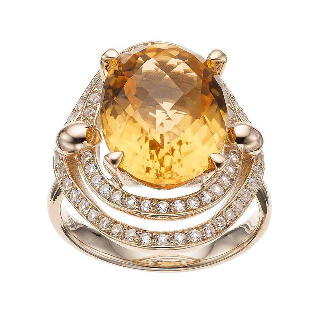 14k Gold Over Silver Citrine & Lab-Created White Sapphire Oval Halo Ring, Womens Yellow Product Image