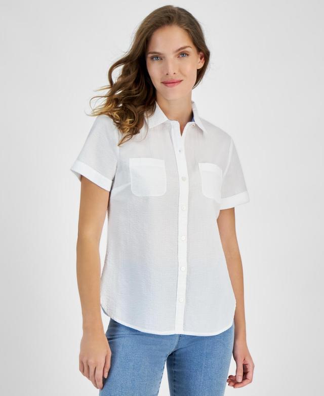 Nautica Jeans Womens Short-Sleeve Button-Front Shirt Product Image