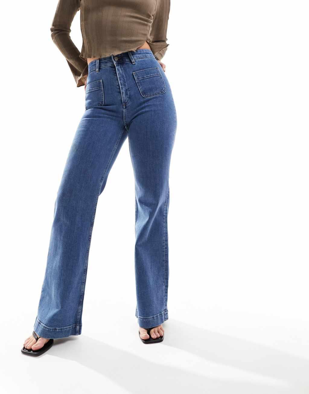 & Other Stories high waist flared jeans in deep blue Product Image