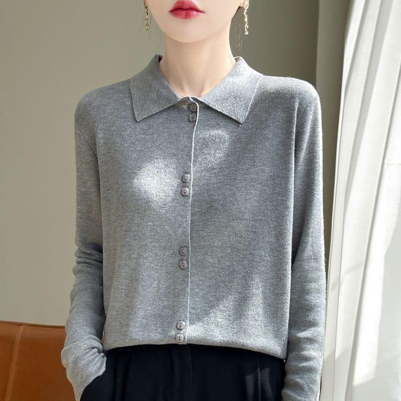 Collared Plain Cardigan Product Image