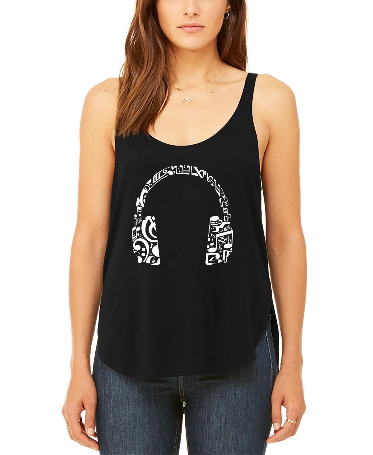 Womens Word Art Music Note Headphones Flowy Tank Top Product Image