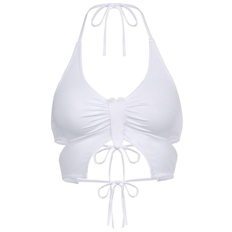 Crop Halter Neck Top White - Free Size Product Image