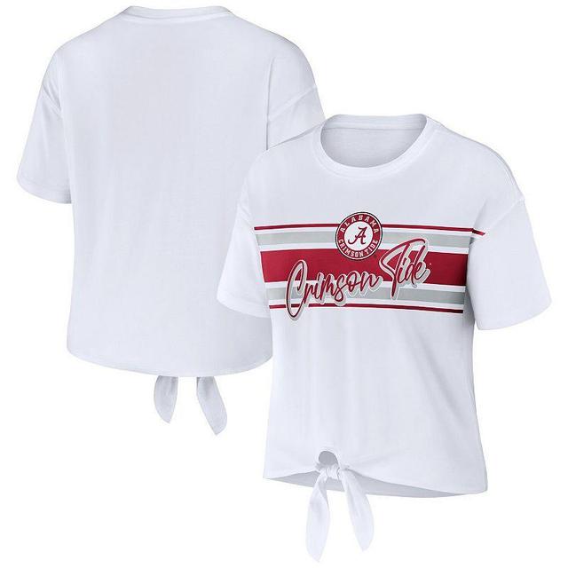 Womens WEAR by Erin Andrews Alabama Crimson Tide Striped Front Knot Cropped T-Shirt Product Image