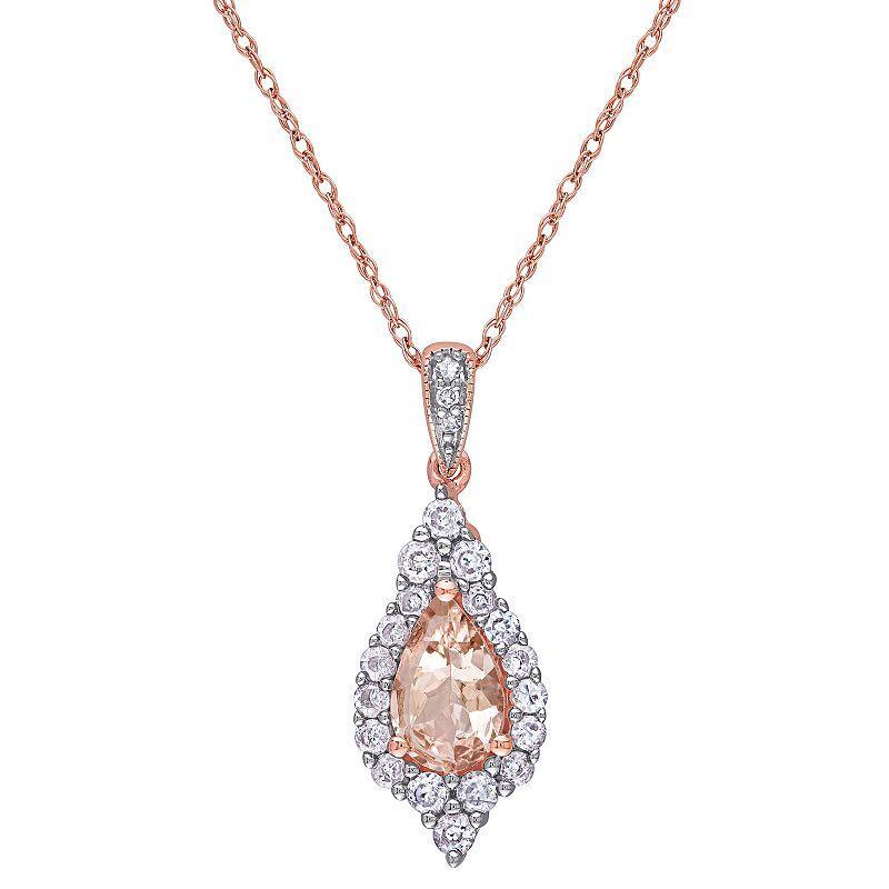 Stella Grace 10k Rose Gold Morganite, White Sapphire & Diamond Accent Drop Pendant Necklace, Womens Product Image