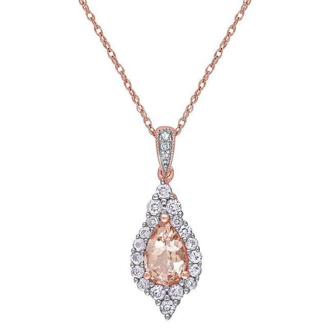 Stella Grace 10k Rose Gold Morganite, White Sapphire & Diamond Accent Drop Pendant Necklace, Womens Multicolor Product Image