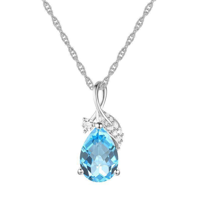 Sterling Silver Blue Topaz & Lab-Created White Sapphire Pendant Necklace, Womens Product Image