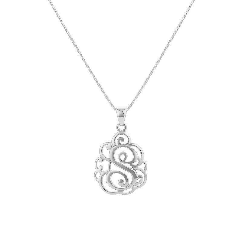 PRIMROSE Sterling Silver Monogram Initial Pendant Necklace, Womens Silver Tone S Product Image