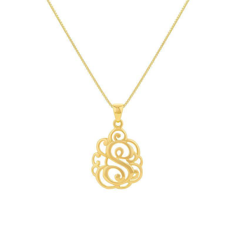 PRIMROSE Sterling Silver Monogram Initial Pendant Necklace, Womens Gold Tone U Product Image