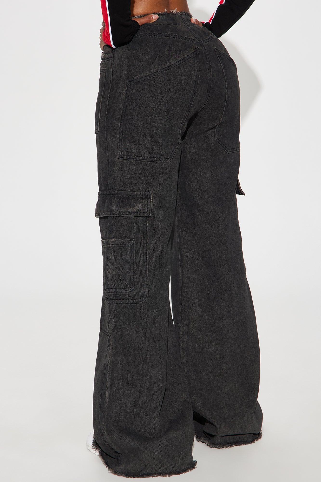 Laid Back Vibe Non Stretch Cargo Jeans - Black Wash product image