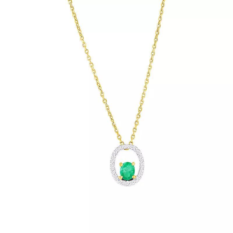 Divine Gold 14k Gold Oval Gemstone & Diamond Accent Pendant Necklace, Womens, Green Product Image