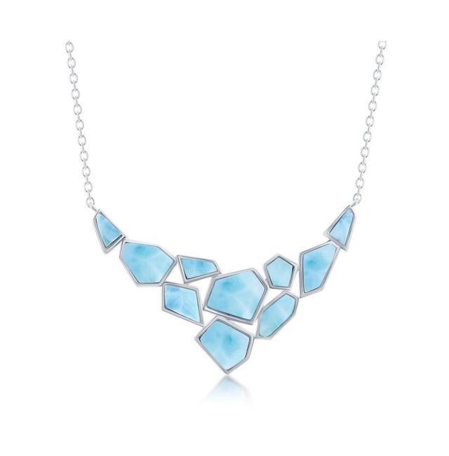 Sterling Silver Hexagon Multi-Shaped Larimar Cluster Necklace, Womens Blue Product Image