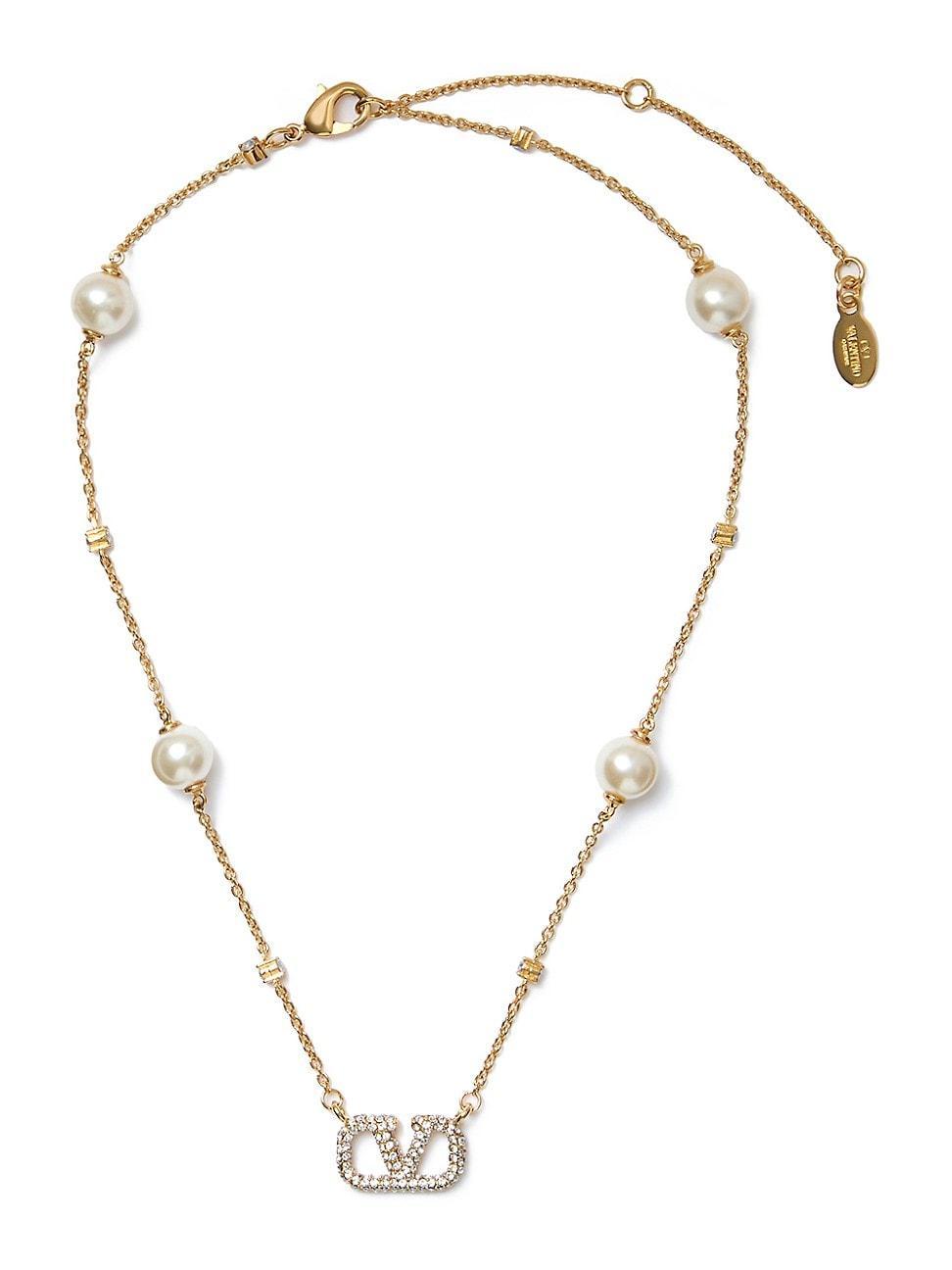 Womens VLogo Signature Metal Necklace with Swarovski Crystals and Pearls Product Image