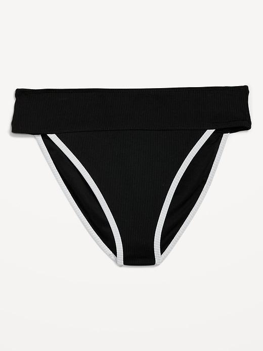 High-Waisted Ribbed French-Cut Bikini Swim Bottoms Product Image