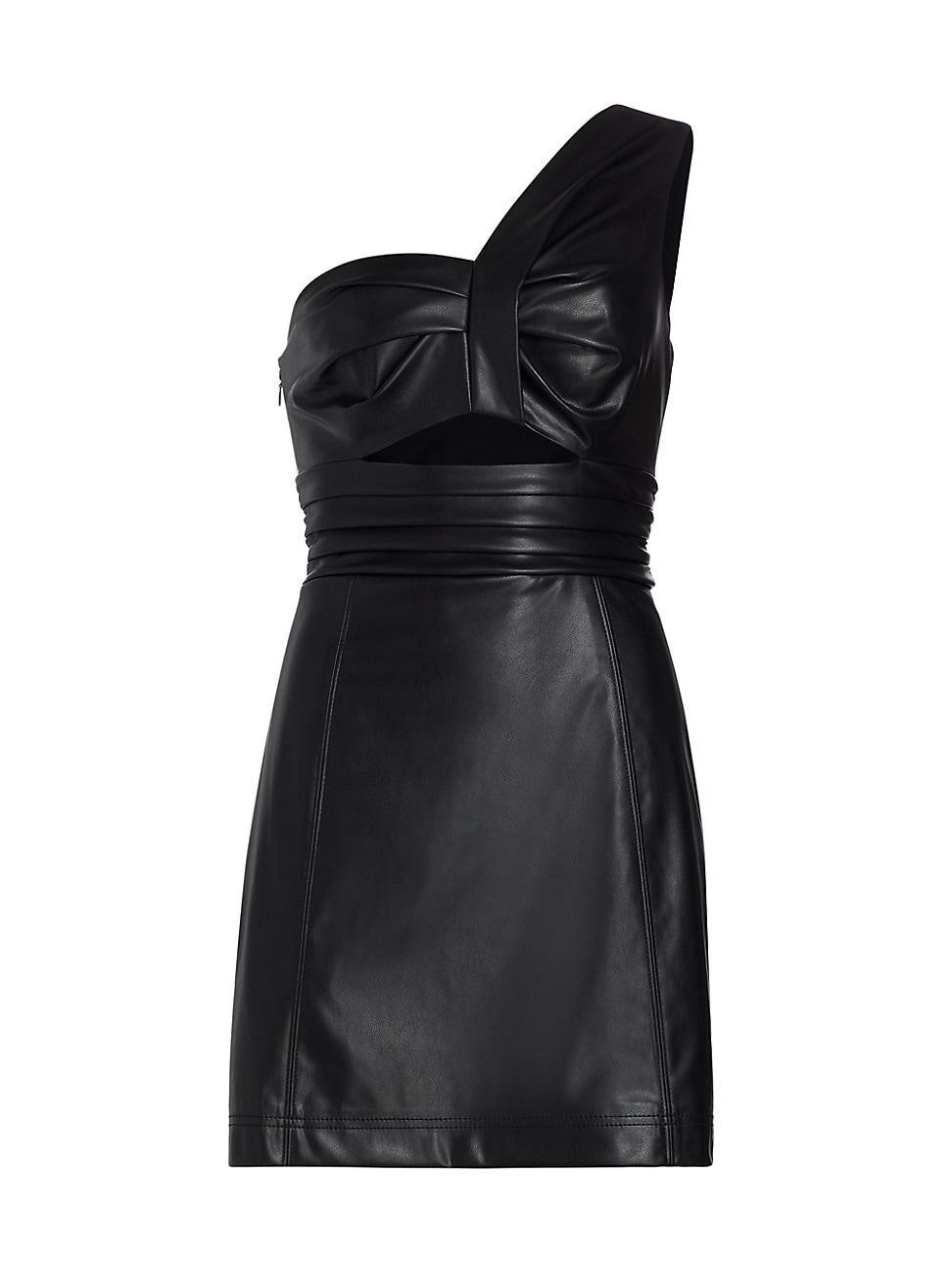 Womens Faux-Leather One-Shoulder Minidress Product Image