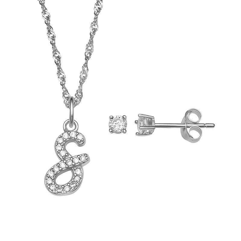 LC Lauren Conrad Sterling Silver Cubic Zirconia Stud Earrings & Initial Pendant Necklace Set, Womens Sterling Silver P Product Image