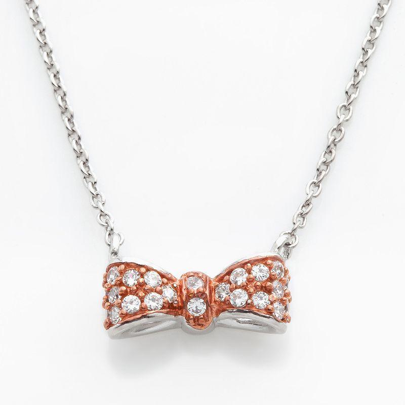 Sophie Miller 14k Rose Gold Over Silver & Sterling Silver Cubic Zirconia Bow Necklace, Womens White Product Image