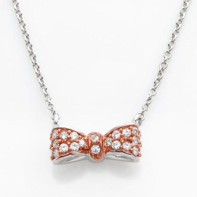 Sophie Miller 14k Rose Gold Over Silver & Sterling Silver Cubic Zirconia Bow Necklace, Womens White Product Image