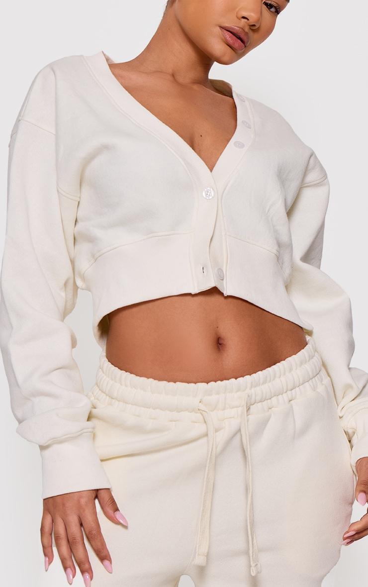 Cream Cropped Button Front Sweatshirt Product Image