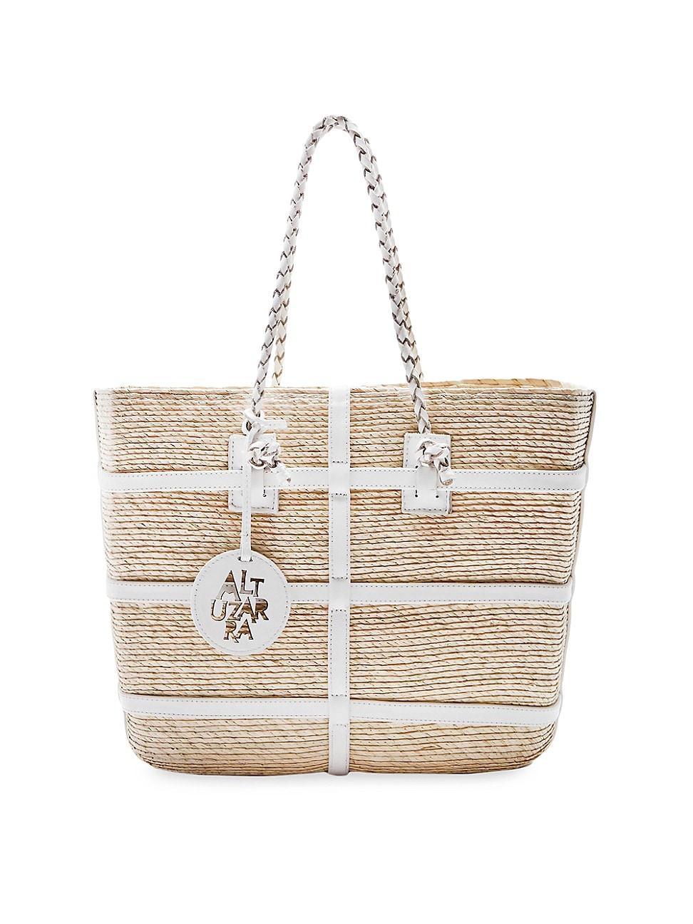 Womens Watermill Straw & Leather Tote Bag Product Image