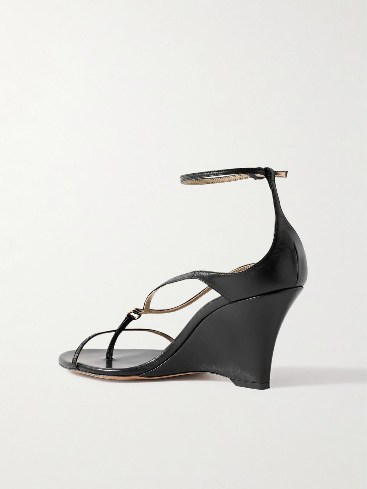 KHAITE Marion Leather Thong Wedge Sandals In Black Product Image