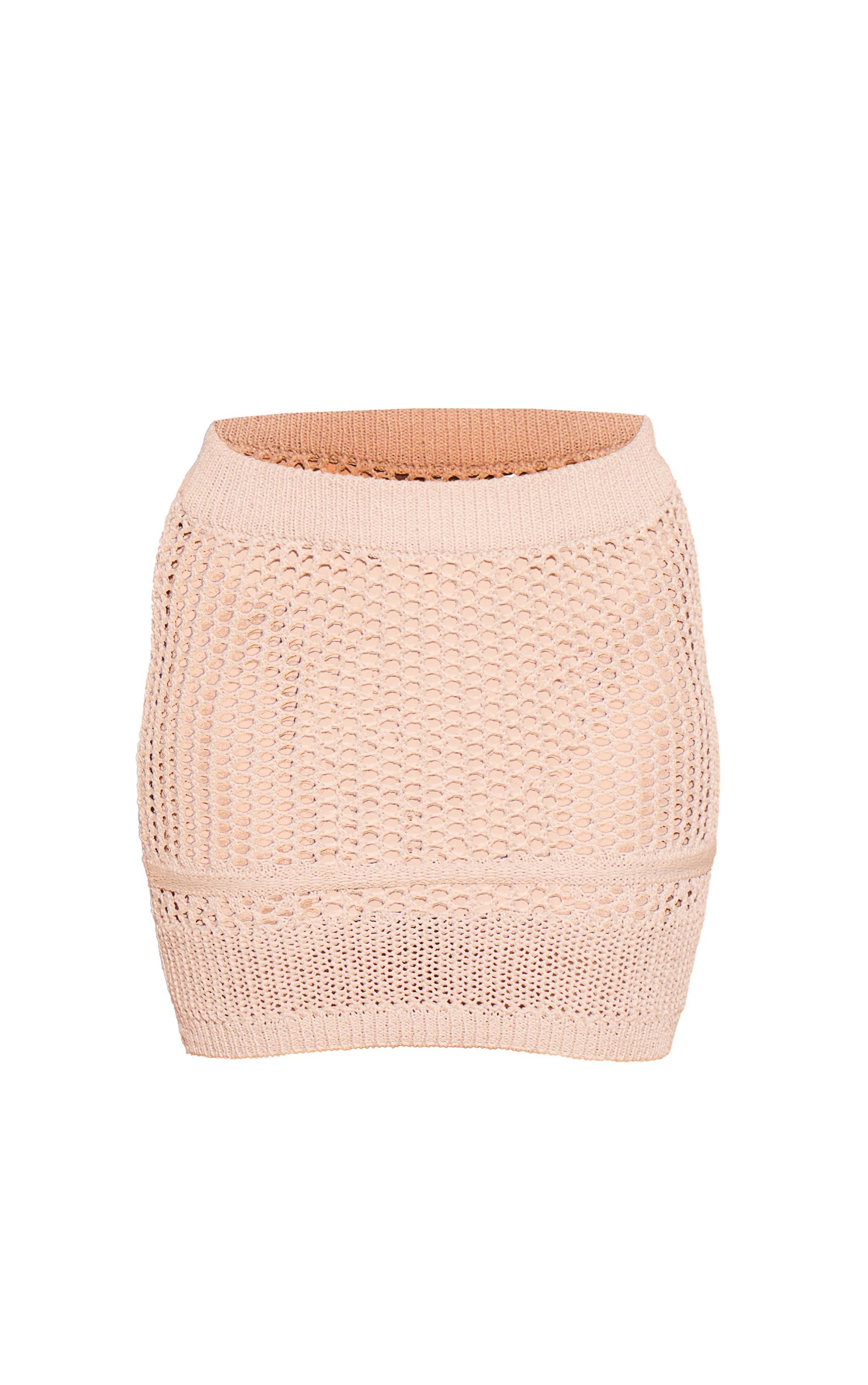 Beige Contrast Crochet Knit Mini Skirt Product Image