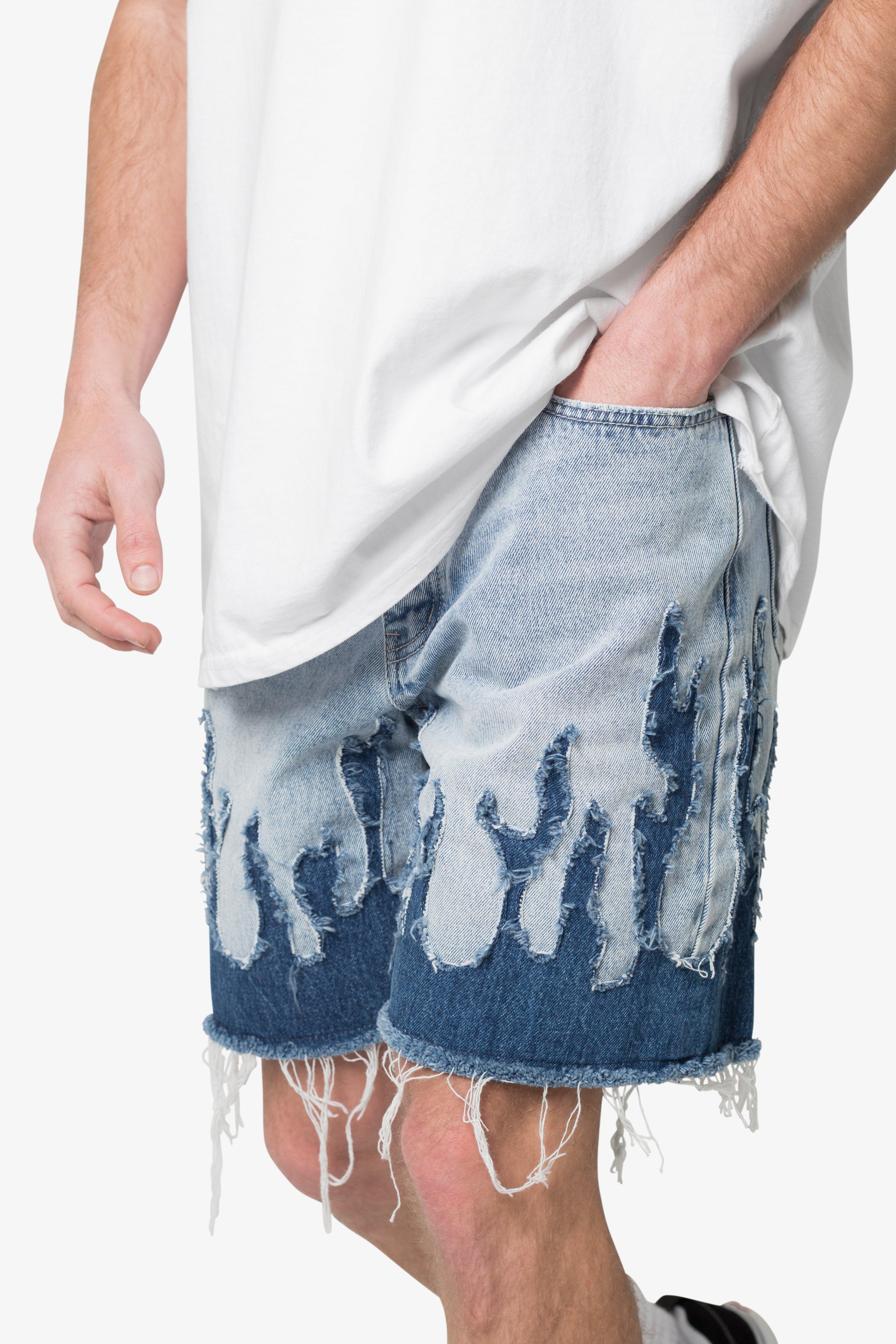 Flame Denim Shorts - Blue Product Image