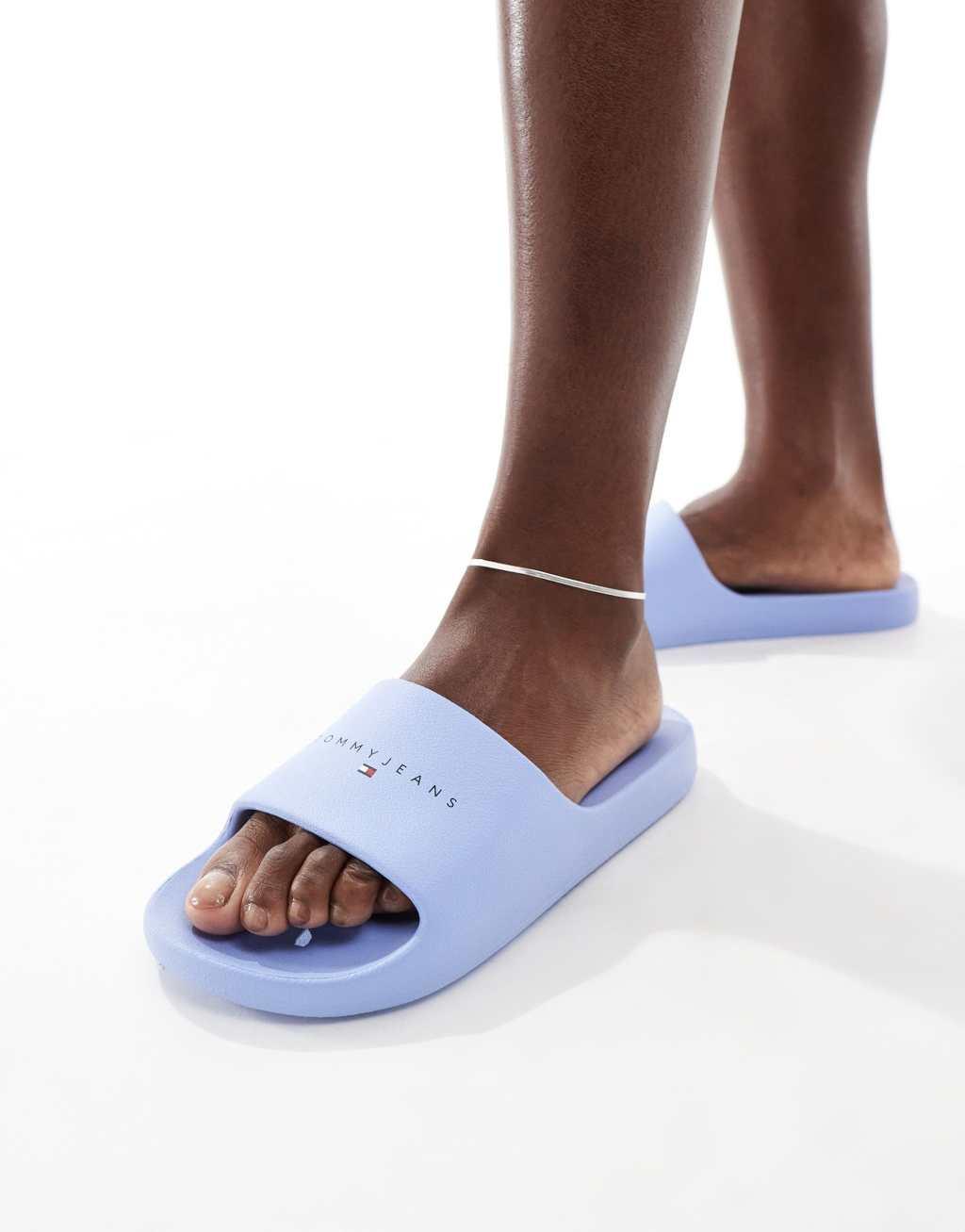 Tommy Jeans printed polyurethane slides in blue Product Image