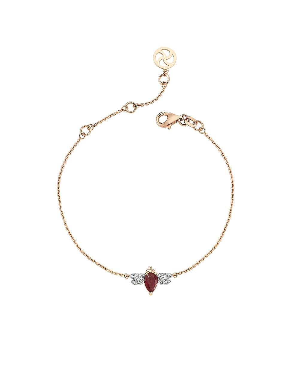 Womens Honey Bee 14K Rose Gold, Ruby, & 0.05 TCW Diamond Bracelet Product Image