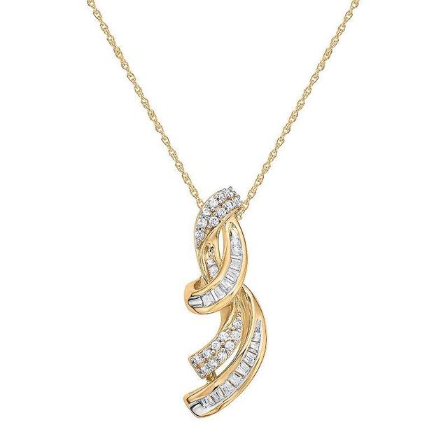 Together As One 10k Gold 1/4 Carat T.W. Diamond Swirl Pendant Necklace, Womens Product Image