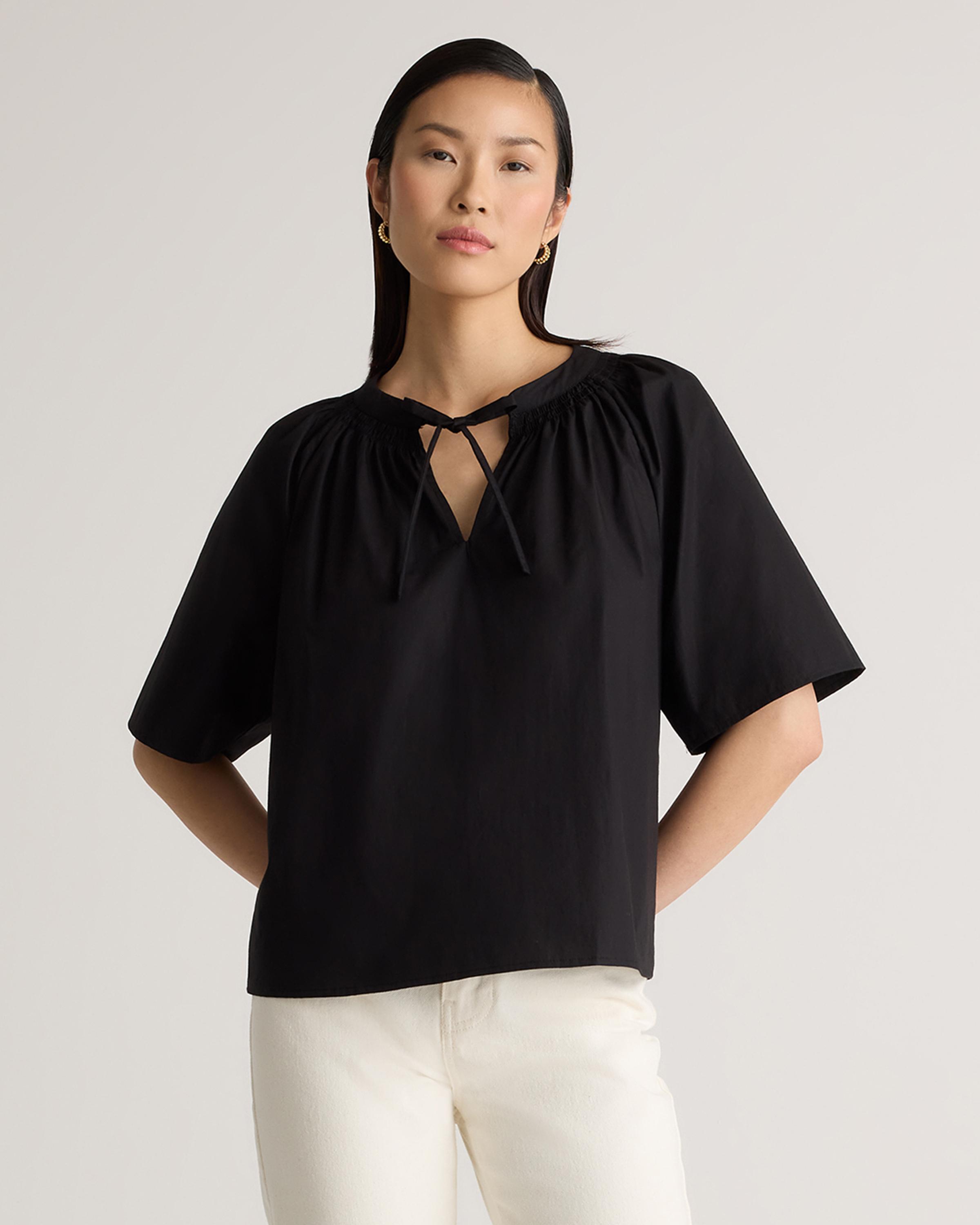 100% Organic Cotton Poplin Split Neck Top product image