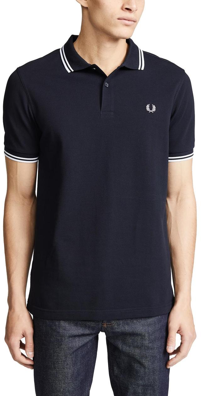 Fred Perry Twin Tipped Shirt (Navy/White/White) Men's Short Sleeve Knit Product Image