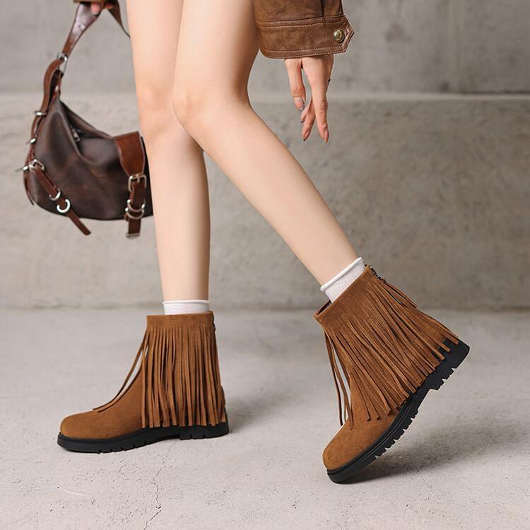 Tassel Faux Suede Platform Chunky Heel Short Boots Product Image