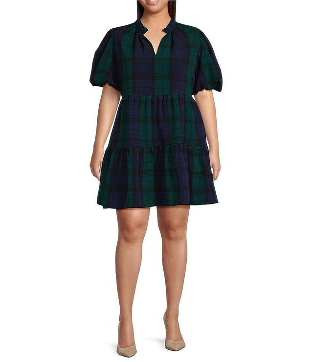 Sugarlips Plus Size Short Sleeve Plaid Tiered Babydoll Dress Product Image