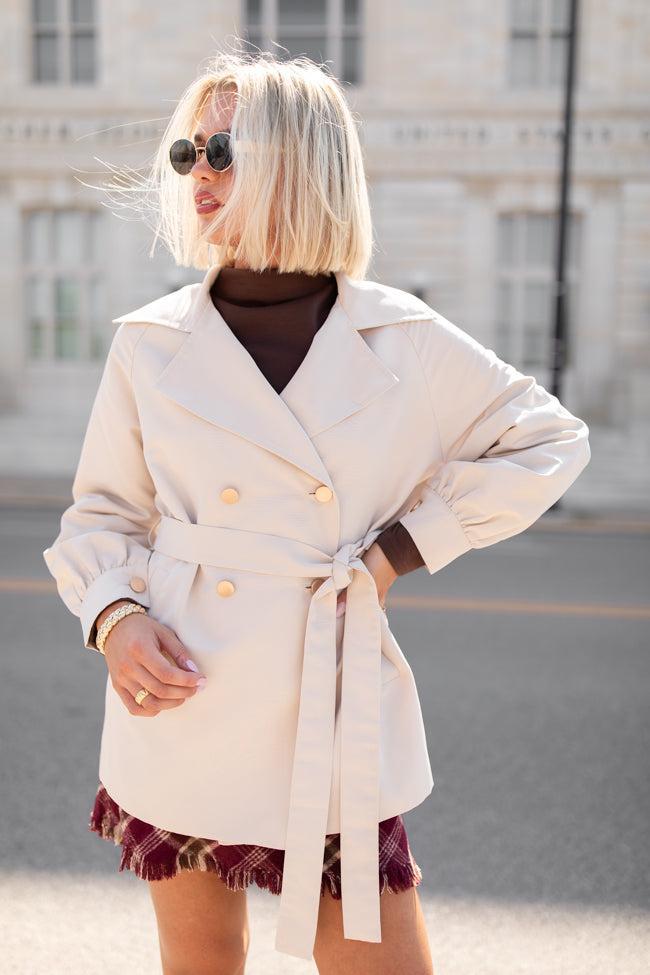 In The Trenches Beige Mid Length Trench Coat FINAL SALE Product Image