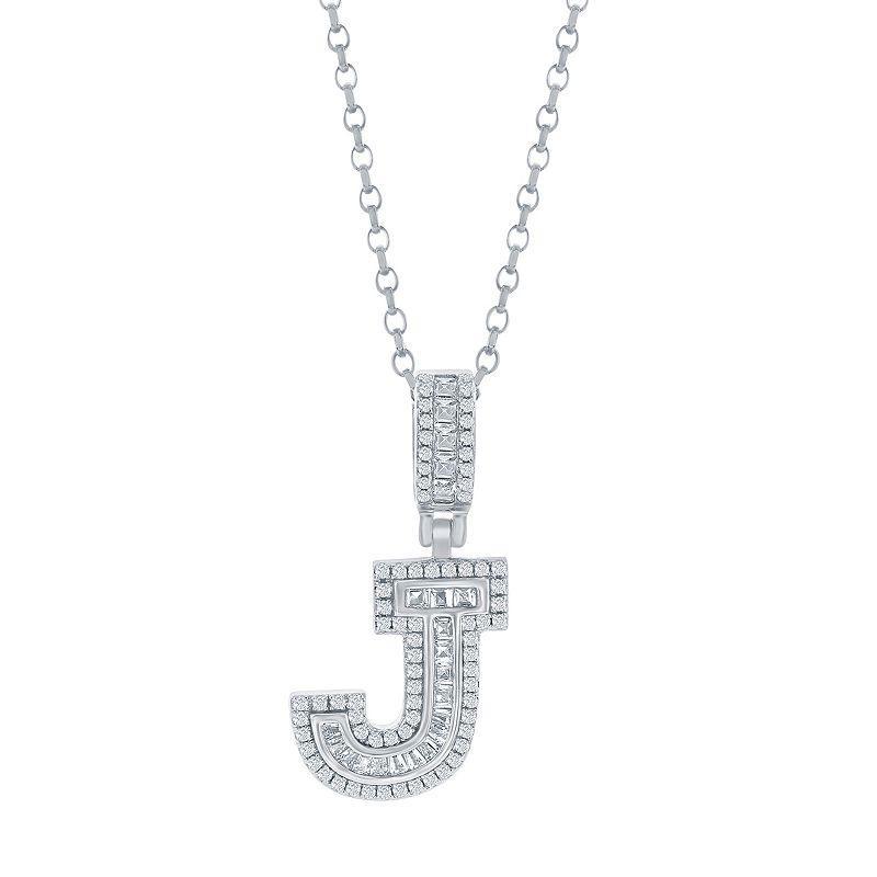 Argento Bella Sterling Silver Cubic Zirconia Initial Pendant Necklace, Womens White Product Image