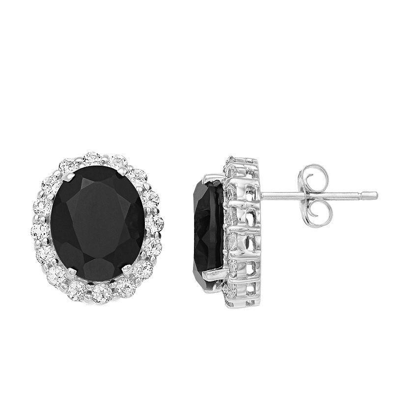 Gemminded Sterling Silver Onyx & White Topaz Oval Halo Stud Earrings, Womens Product Image