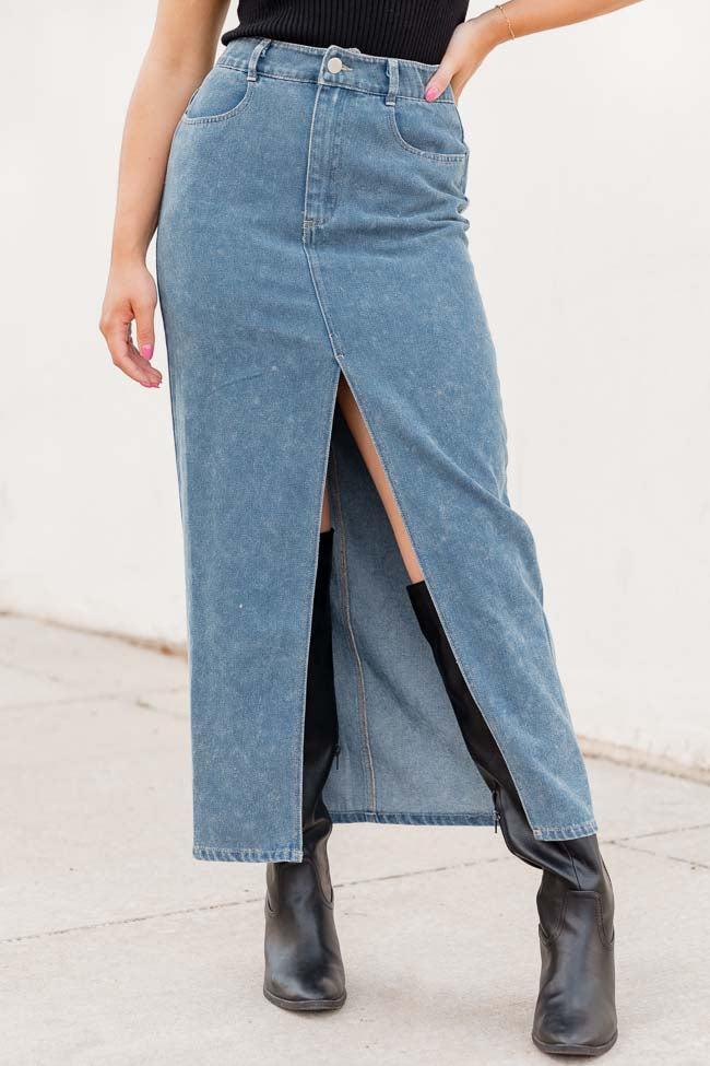 In Awe Light Wash Denim Midi Skirt FINAL SALE product image